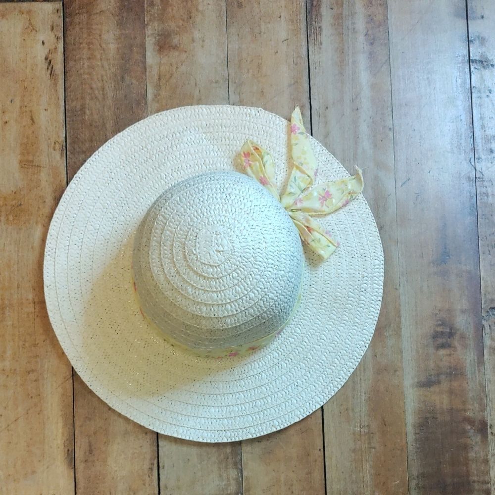 Elegant Cream Sun Hat with Yellow Floral Bow New Size Toddler Girl 2T to 4T